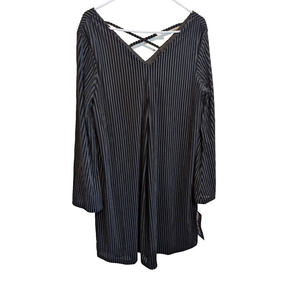 Nina Leonard Women's Dress Black Velvet Ribbed Strappy Back Size Large